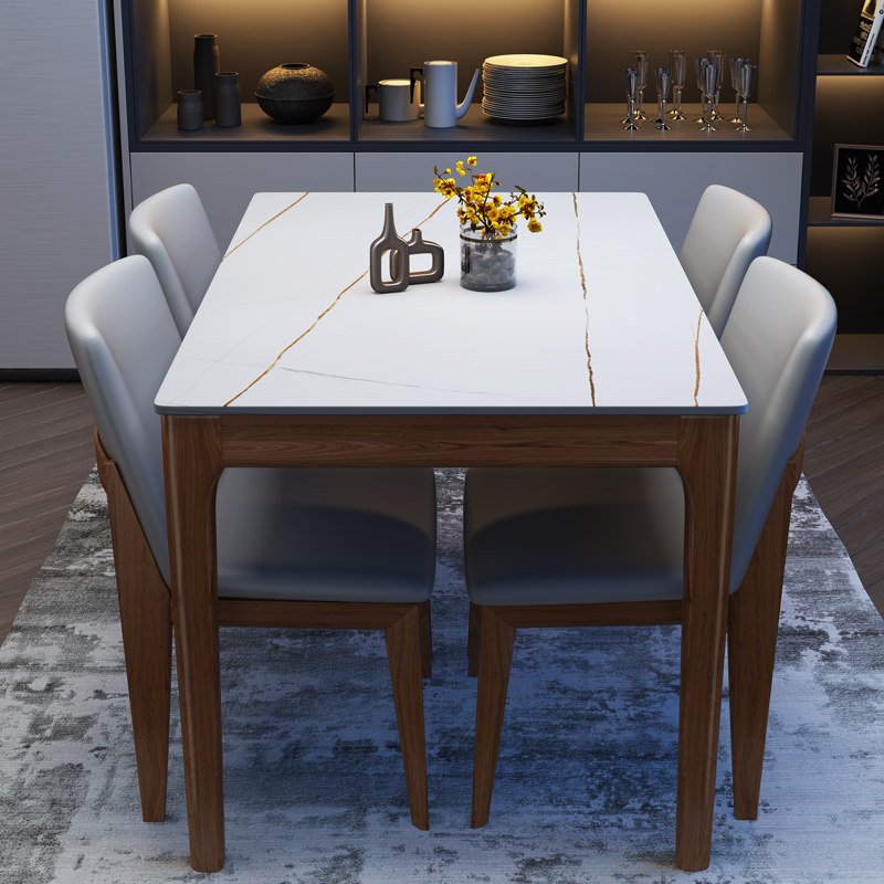 Rock slab dining table and chair combination rectangular marble solid wood Nordic style modern minimalist household small-sized dining table