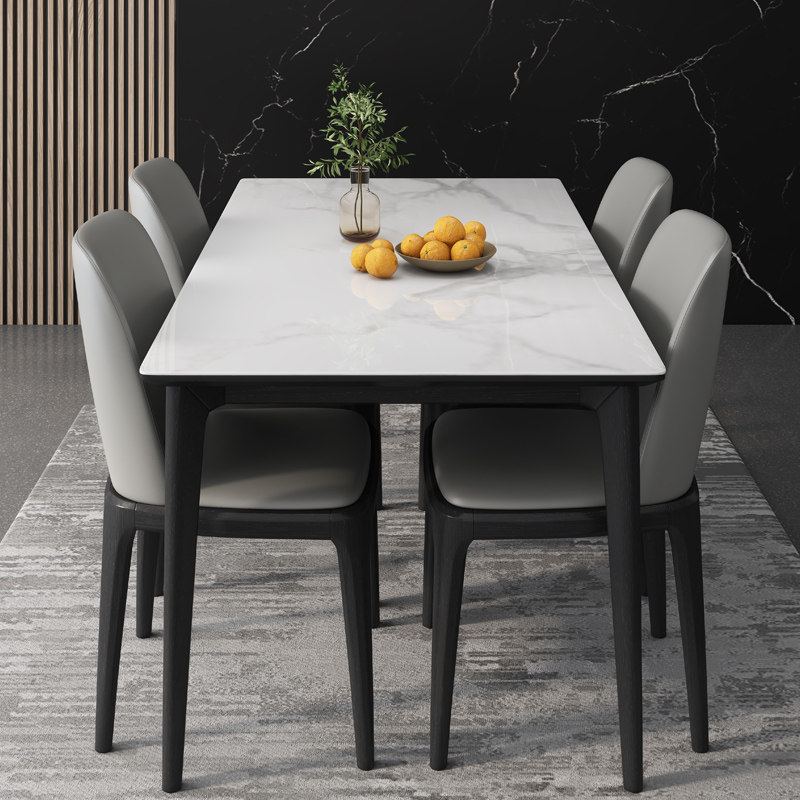 Solid wood table Home Small family type table meals Home modern minimalist Rectangular Dining Table Bright Light Rock Plate Dining Table-Taobao