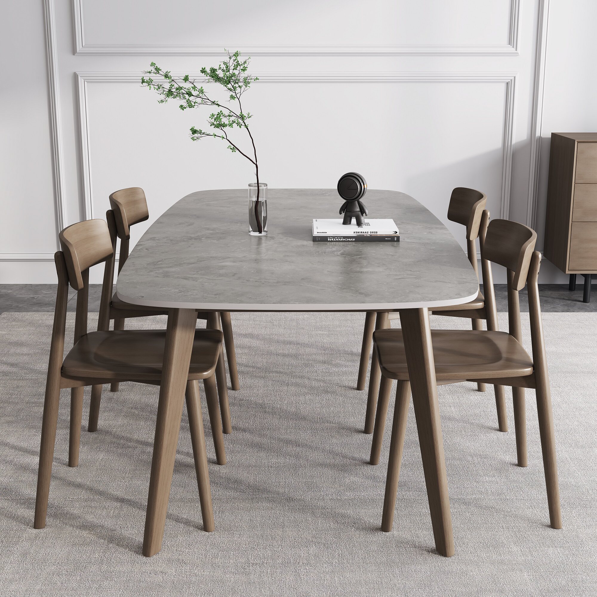 Slate dining table 2023 new rectangular table small apartment dining table home modern minimalist solid wood dining table and chairs