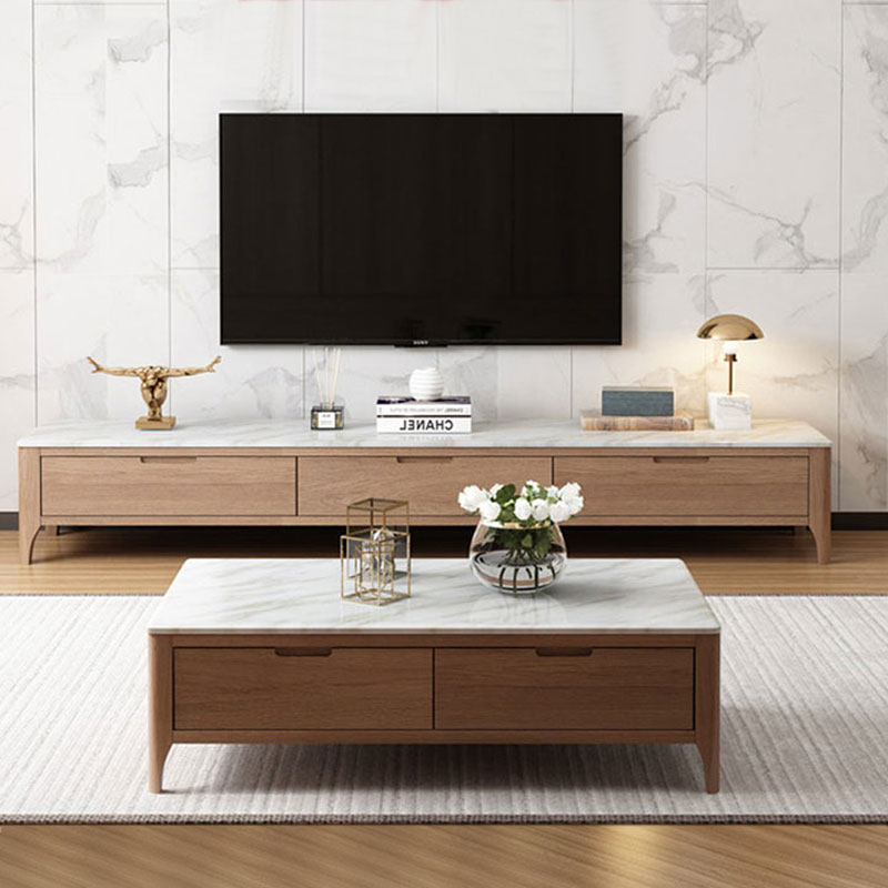 Solid wood TV cabinet furniture set modern minimalist living room Nordic style marble coffee table TV cabinet combination