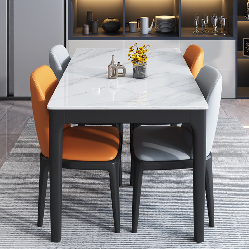 Bright rock slab dining table home small apartment Nordic modern minimalist rectangular solid wood table dining chair combination