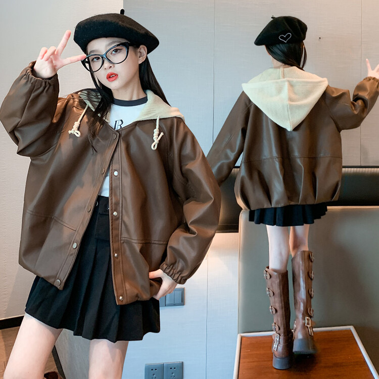 Baccarra CUHK Girl girl jacket 2023 Fall casual Korean version Short detachable Lianhood leather cloak 7568-Taobao