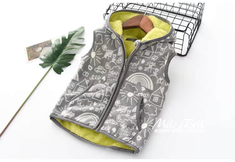 00 trẻ em trùm đầu cộng với áo len lông cừu nhung 2018 thu đông nam nữ mới in vest vai vest hoang dã áo len ba lỗ cho bé