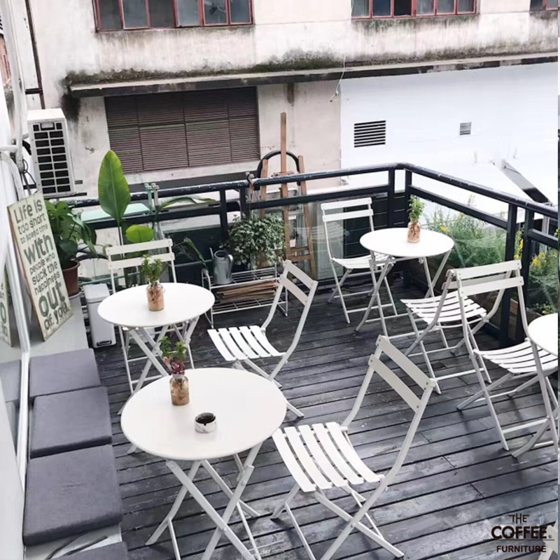 Net Red Minimalist Sweet shop Café Outdoor Courtyard Balcony Iron Art Folding Table and chairs Combined suit Commercial table and chairs