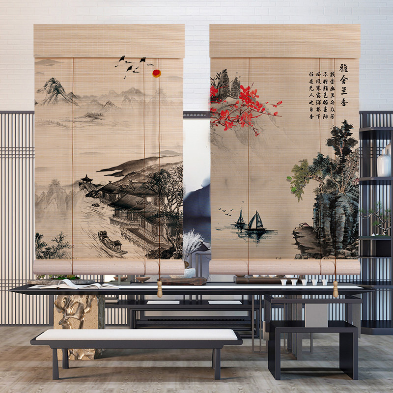 Zen printing bamboo curtain roller shutter curtain home partition door curtain tea room tea ceremony hanging painting Chinese Japanese-style screen curtain shading