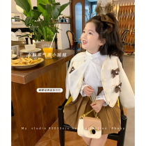Girls Fall 2022 new gas small fragrance coat Korean baby baby shirt   half - body skirt suit