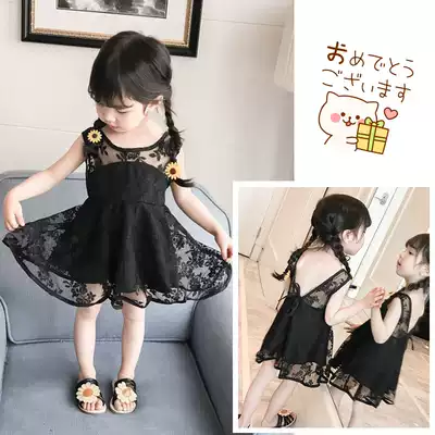 2019 summer new children lace dress girl 0-1-2-3-4-5 years old solid color thin backless dress
