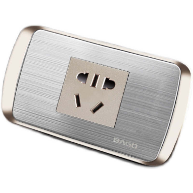 Type 118 switch 5-hole socket stainless steel wire drawing panel One socket wall switch