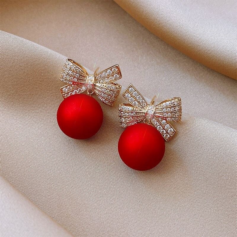 2022 New Year's ear accessories Spring Festival red Pearl Earrings Pendant Earrings for Lunar New Year's Day Worn Earrings