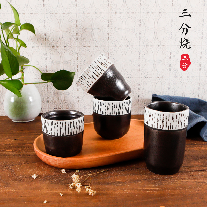 Three-point yaki Japanese style cherry blossom soup swallow cup Matte quaint Ceramic master cup Straight body Single cup Commercial