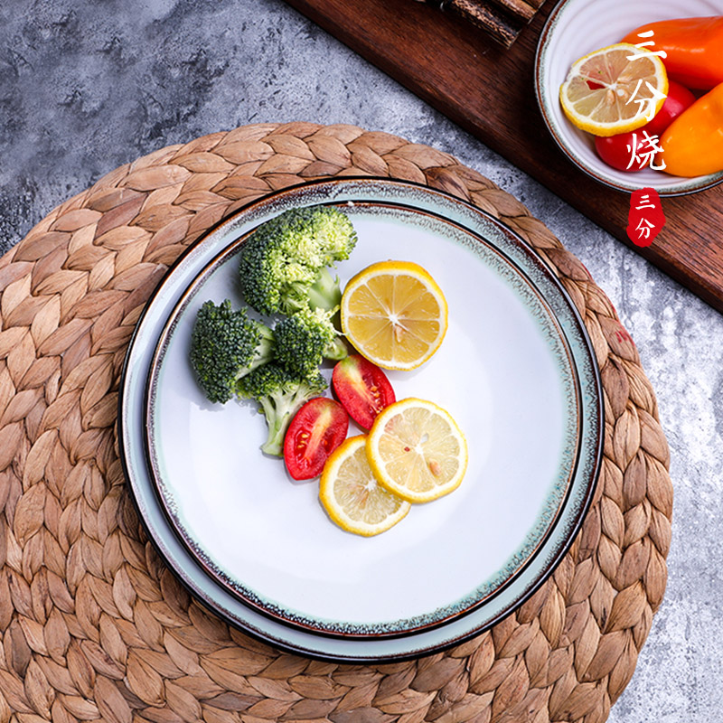 Three-point ceramic Japanese tableware round plate plate plate home creative breakfast plate dim sum plate combination set
