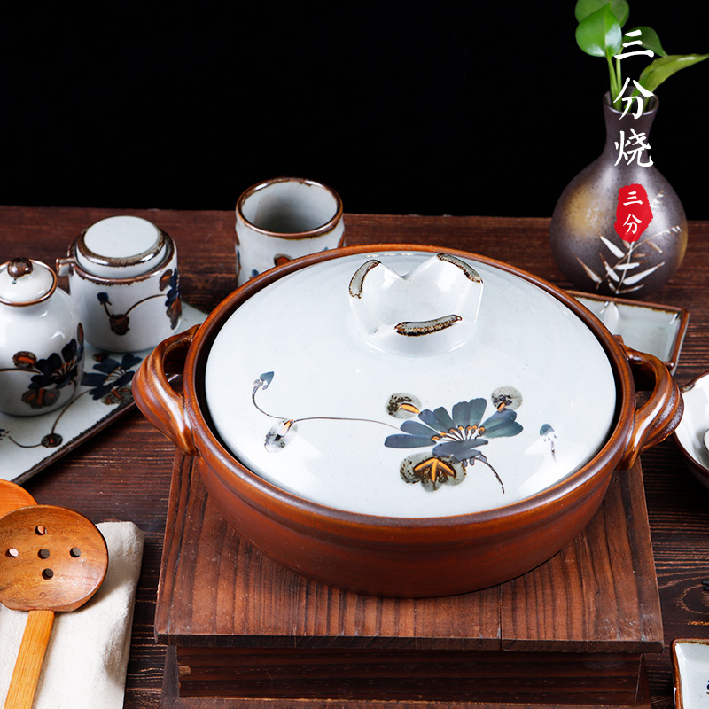 Three points burn ceramic casserole high temperature resistant soup pot open fire Japanese type casserole cover soup rice pot electric pottery stove available
