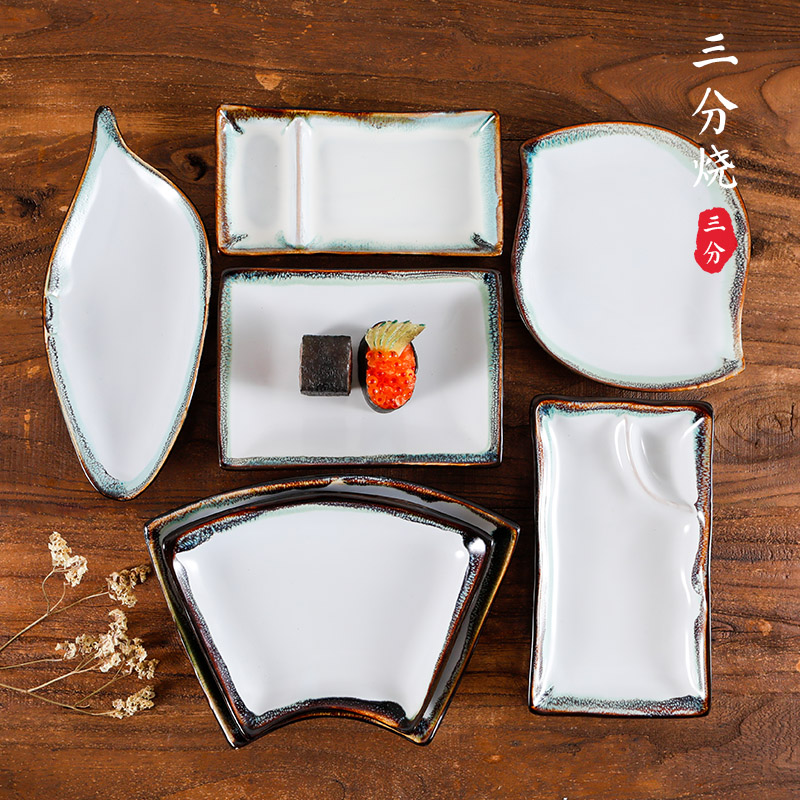 Three-point yaki original Japanese creative rectangular ceramic plate Sushi plate Sashimi plate Specialty dish tableware Commercial