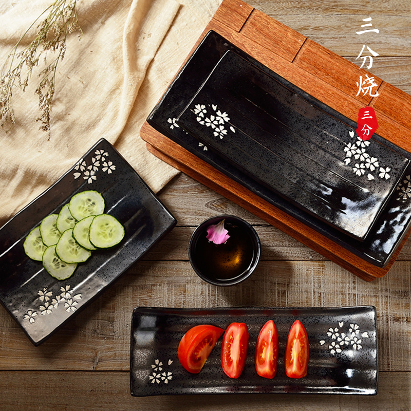 Three-point ceramic Japanese square plate sushi plate breakfast plate rectangular plate barbecue plate household tableware