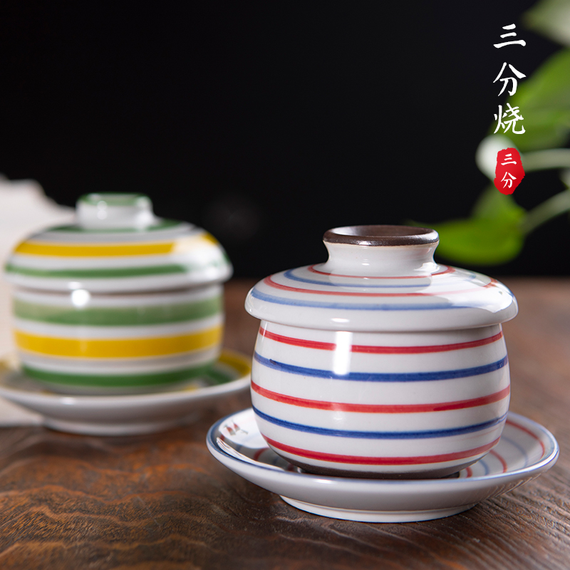 Three-point-fired Japanese ceramic baby steaming egg cup with lid Single-person household cute hand-painted bird's nest stew soup cup