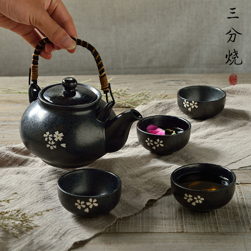 Three-point burning cold water teapot ceramic household large capacity heat-resistant bubble teapot Japanese style and Style Creative single pot tea set
