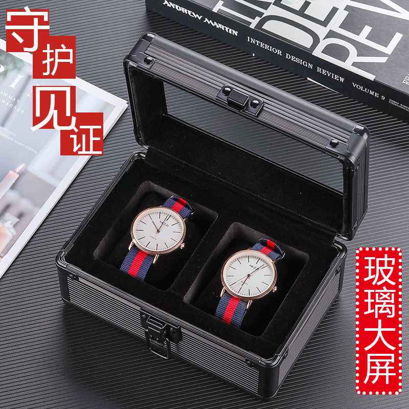 Couple's Watch Storage Box with Dual Slots, Jewelry Box, Elegant Black, Comes with Soft Watch Pillows, New Couple's Gift Box