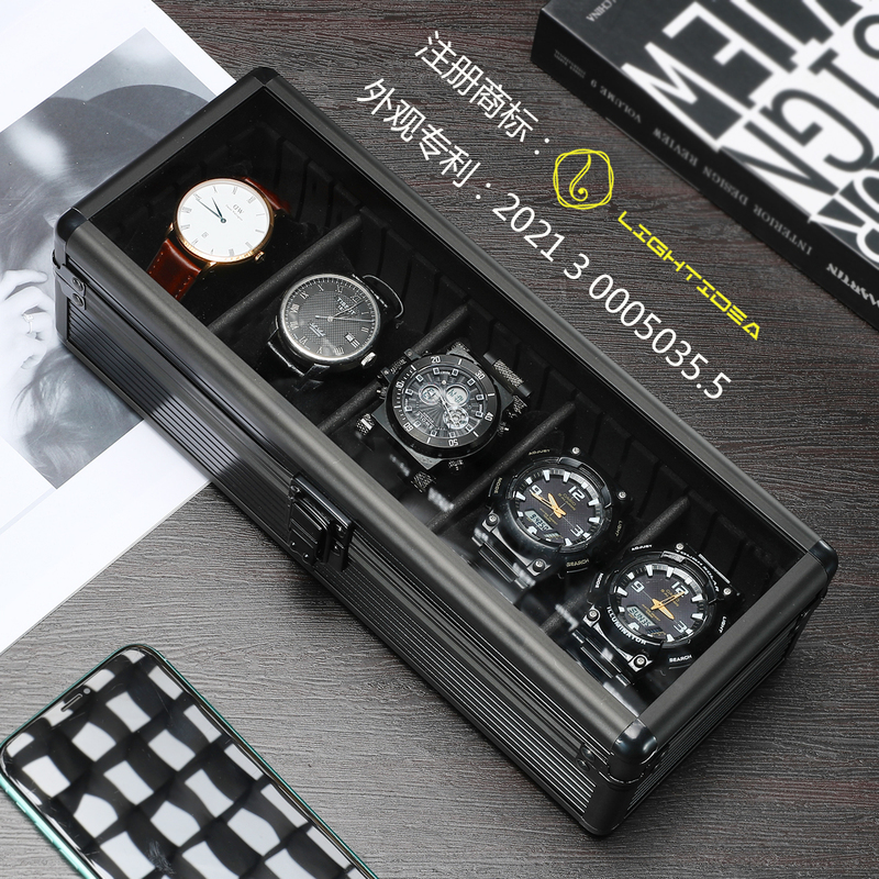 Watch Box Patented Genuine Elegant Black Multi-Position Transparent Glass Jewelry Box with Watch Pillow Hot-Selling Alloy Watch Storage Box Watch Box Patented Genuine Elegant Black Multi-Position Transparent Glass Jewelry Box with Watch Pillow Hot-Selling Alloy Watch Storage Box