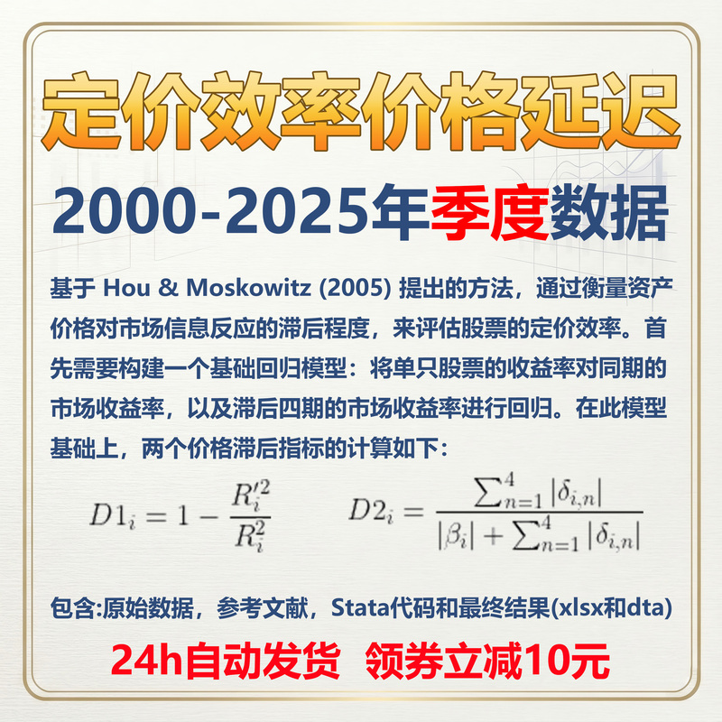 [Quarterly] Pricing Efficiency and Price Lag of Listed Companies from 2000 to 2025 Including Code by Hou&Moskowitz
