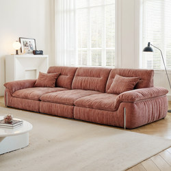 French-Style Vintage Chenille Sweet Persimmon Sofa, Adjustable Straight Sofa for Living Room, Can Be Used for Sleeping or Reclining, Fabric Sofa