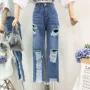 I 13 nước rửa lỗ trắng 乞丐 quần jeans hè mới thời trang hoang dã bất thường quần nữ quần jean nữ đẹp