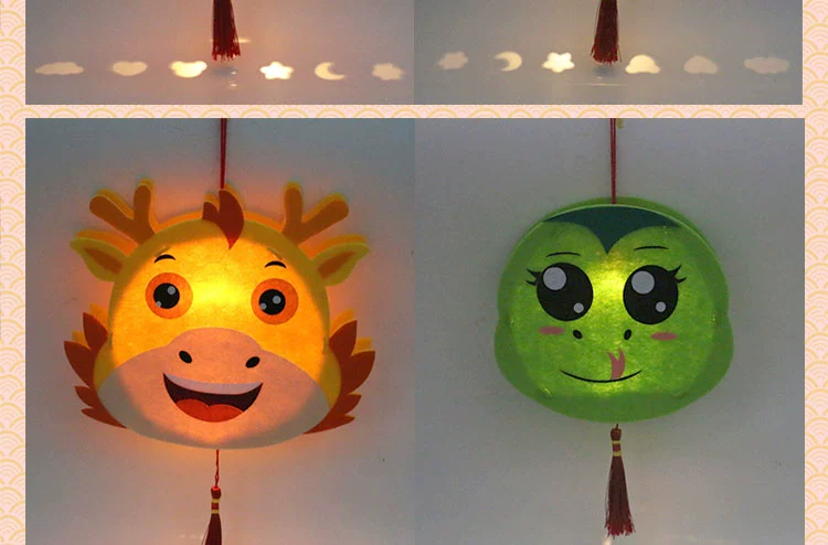 DIY Spring Festival Lantern Tương tác giữa cha mẹ và con cái vật liệu thủ công gói sáng tạo dán bức tranh hoàng đạo treo đồ trang trí với đèn