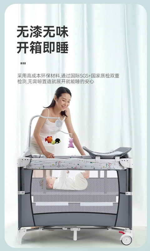 Cũi nối giường lớn nôi sơ sinh đa năng có thể gập lại di động di động BB giường cho bé giường nôi