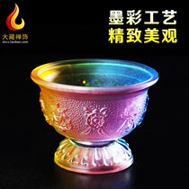 Ink colored glass eight auspicious water cups seven tribute cups for Buddha household lotus holy water cups and bowls in front of Buddha 8 5cm