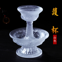 Small glass guardian cup Tibetan eight auspicious water supply cup Tantric Buddha supplies Buddha cup in front of the Buddha white
