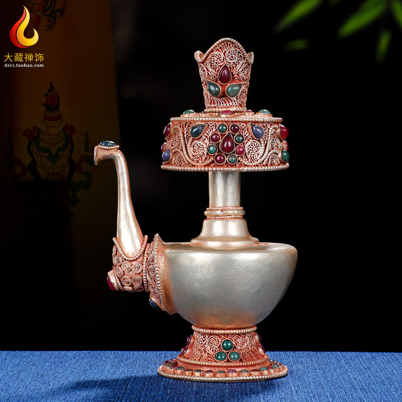 Benpa pot Nepal handmade pure copper filigree purification kettle Tibetan tantric offering vase ornament Buddha front holy kettle