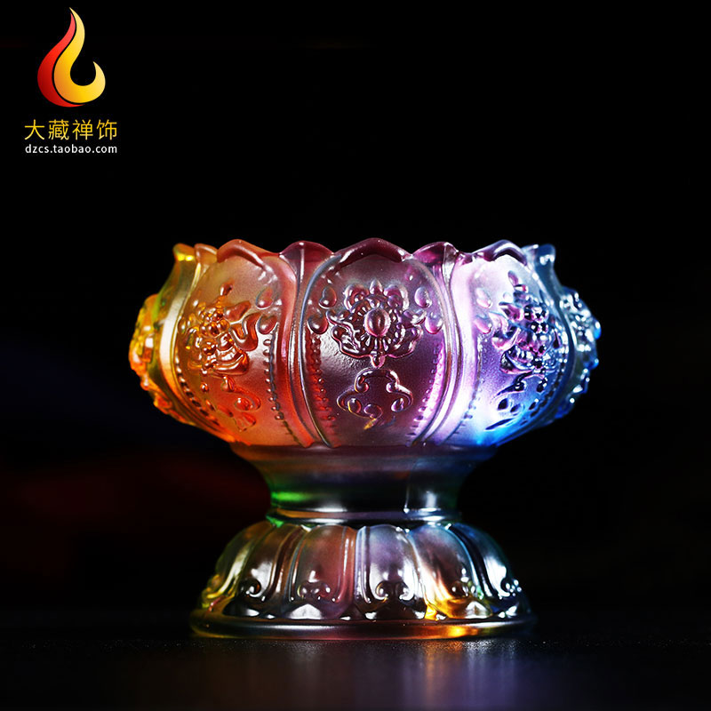 Glazed ink-coloured crisp oil lamp holder Eight auspicious lotus lamp holder for Buddha lamp home Changming lamp candle holder 7 5cm1