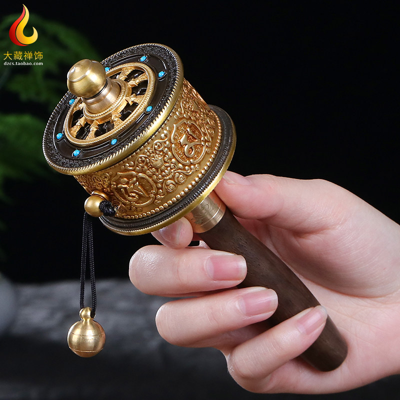 Hand cranked prayer wheel Tibetan pure copper six-character mantra prayer wheel hand cranked prayer wheel 30,000 times muted classic model
