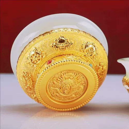 Древняя имитация нефрита восемь благоприятная резная чаша для воды позолоченное серебро бытовой домашний водопровод чашка для очистки святой воды настольный орнамент