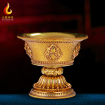 Brass tall butter lamp holder thickened Tibetan style eight auspicious carved home Buddhist altar ornaments butter lamp holder