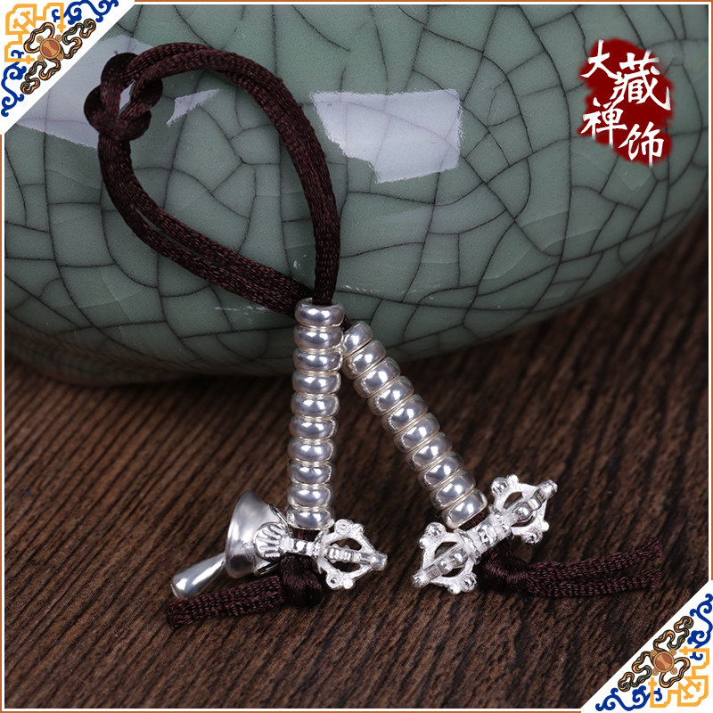 Tibetan Buddhist bead counter chanting Sterling silver counter ornament Lotus petal Vajra bell pestle chanting counter clip