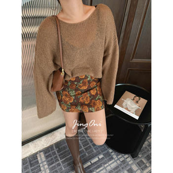 Jingoni solid color versatile thin pullover sweater women's top autumn and winter new lazy style sweater with trendy temperament