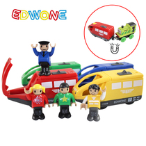 EDWONE magnetic remote control electric small train wooden rail car hook Mas small train car head childrens toys