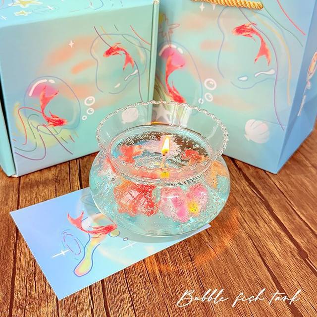 [Bubble Fish Tank] Gift Box with Goldfish Scented Candle, Bedroom Fragrance Ornament, Long-Lasting Home Fragrance, Birthday Gift
