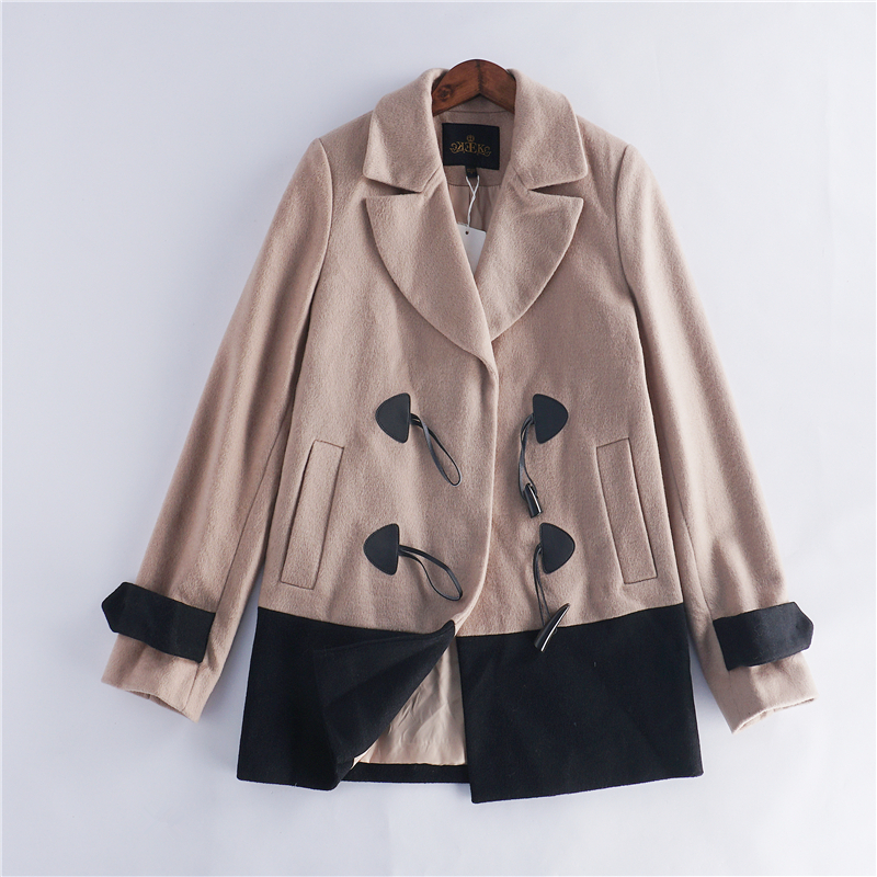 Spring Autumn New Coat Woman 65019329 Korean version single row horn Horn Buckle Fashion Collage Casual Wool Coat