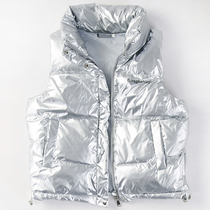 60552 autumn and winter new womens stand-up collar zipper fashion college glossy casual warm outer wear padded vest December