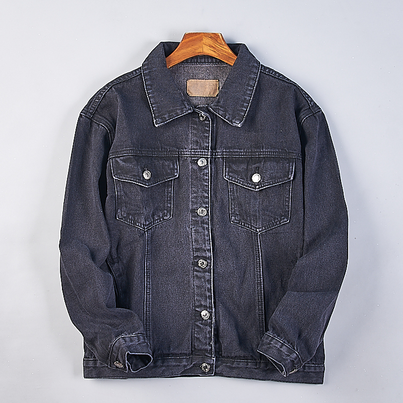 Vintage Quality Hong Kong Style Black Denim Short Jacket for Women 4.27H78736 American Style Petite Loose Slimming Jacket