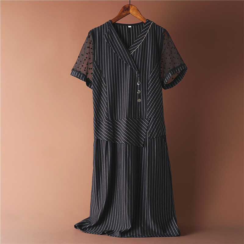 2022 summer striped dress 430L68870 short-sleeved commuter button fashion OL style slim mid-length skirt