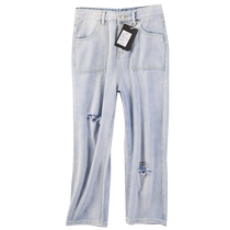65618 Spring and autumn new womens clothing Han version Lean Fashion Casual Breaking Hole Trend 100 Lap Straight Barrel Jeans 430