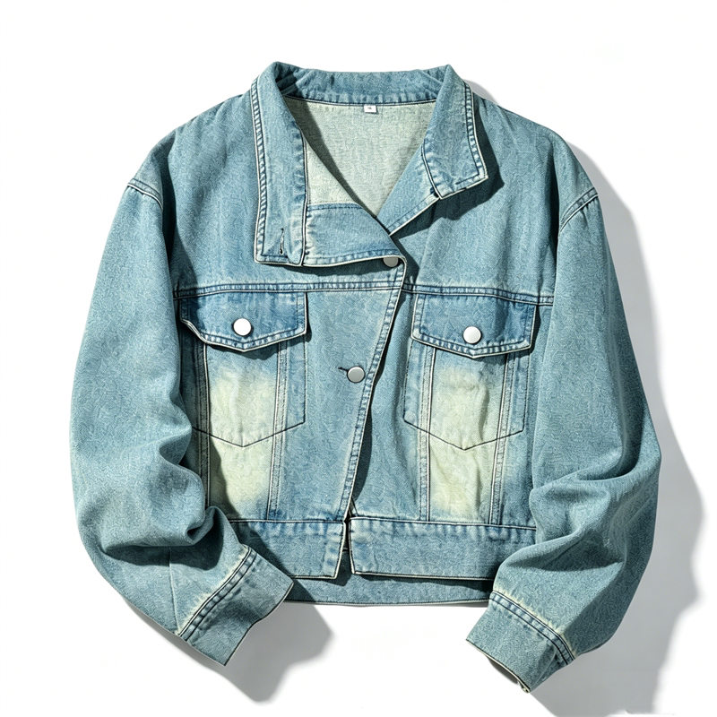 American Retro Washed Denim Jacket for Women L86096 Spring and Autumn New Loose Short Style Diagonal Button Workwear Style Short Coat American Retro Washed Denim Jacket for Women L86096 Spring and Autumn New Loose Short Style Diagonal Button Workwear Style Short Coat