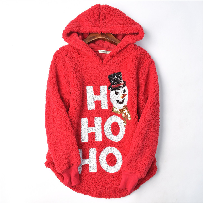 66487 foreign trade autumn and winter new products women's clothing with cap sleeve head loose casual cartoon bright sheet lamb suede thick cotton 1228