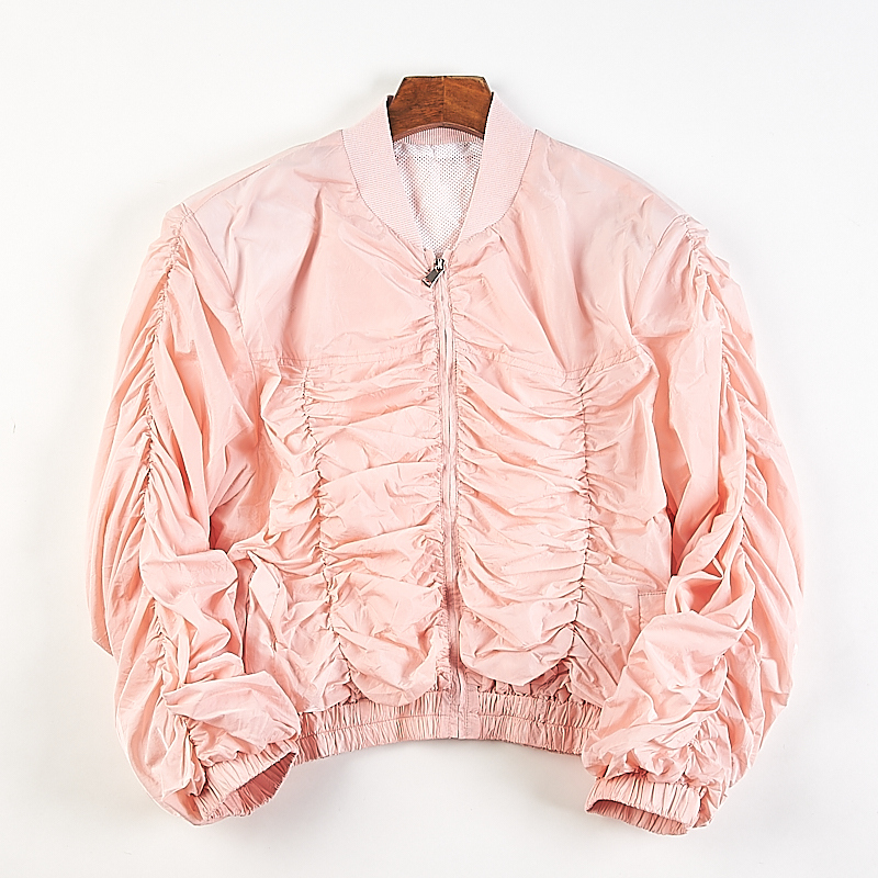 Korean Style Premium Baseball Jacket Short Coat for Women H84001 Summer and Autumn New Sweet and Spicy Ruched Loose Jacket Sun Protection Top