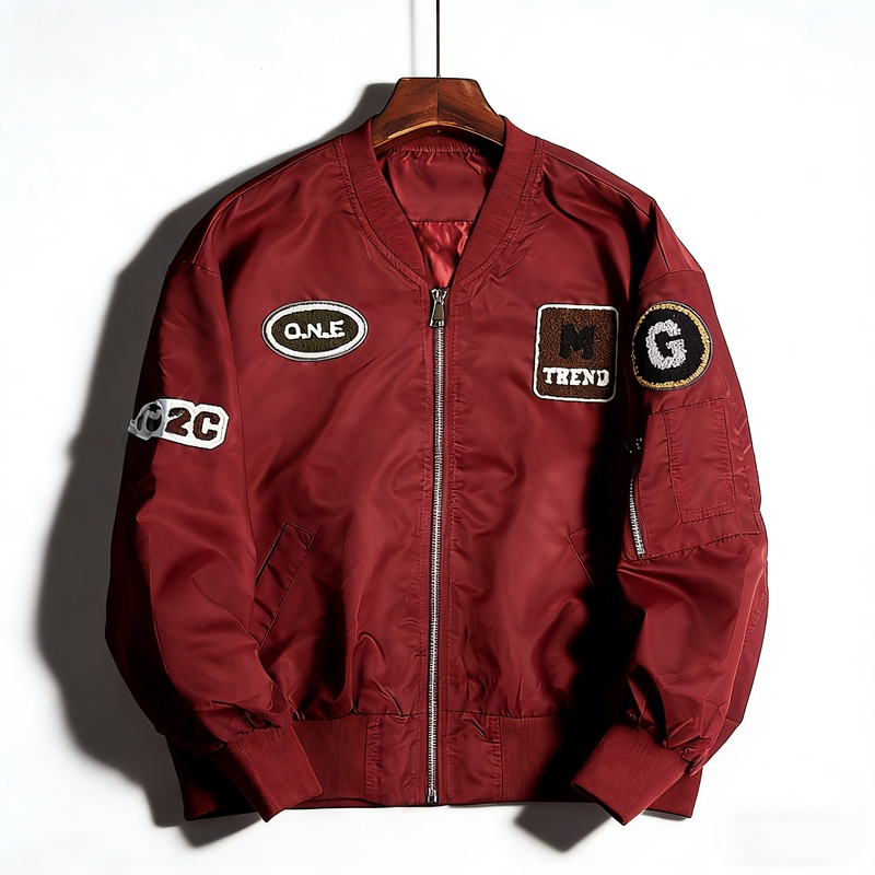American Retro Style Short Jacket Baseball Uniform for Women H86207 Spring and Autumn Stand Collar Loose Embroidered Badge Short Coat