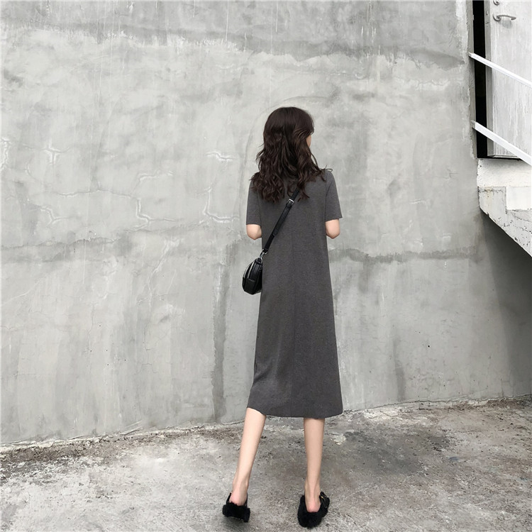 VK旗艦店 韓系時髦圓領寬鬆長裙短袖洋裝