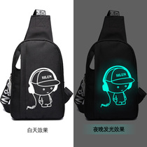 Chest bag male Korean version of tide black luminous Demon Cross shoulder bag outdoor leisure shoulder bag bag canvas bag