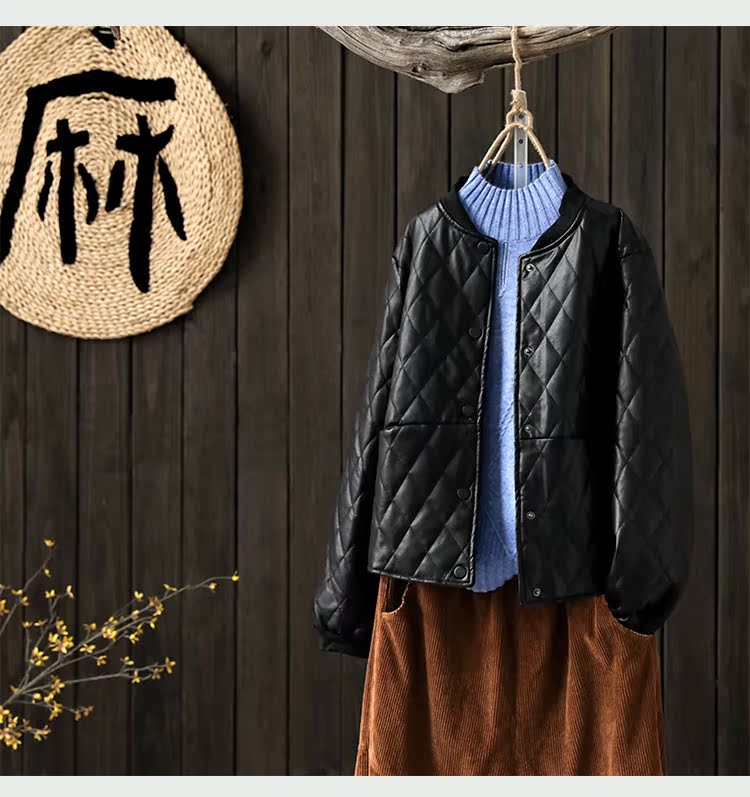 [Kết thúc mùa giải gấp 6,8 lần] áo khoác da ngắn bằng vải lông mùa thu và mùa đông cổ áo rộng cổ áo khoác bông áo da lót lông cừu